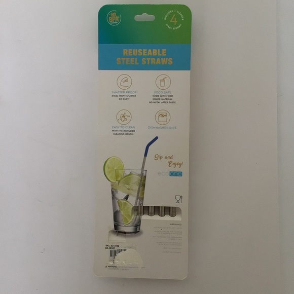 NWT STEEL REUSABLE STRAWS SET OF FOUR WITH BRUSH - Picture 2 of 9